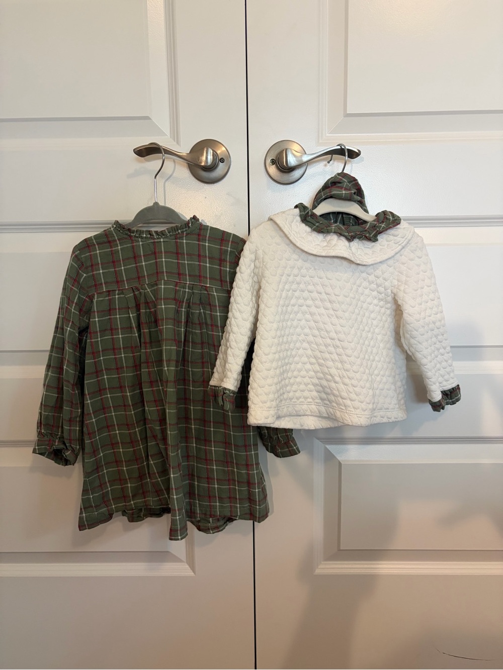 bella bliss Green Plaid Dress with Cream Quilted Top and bloomer Set